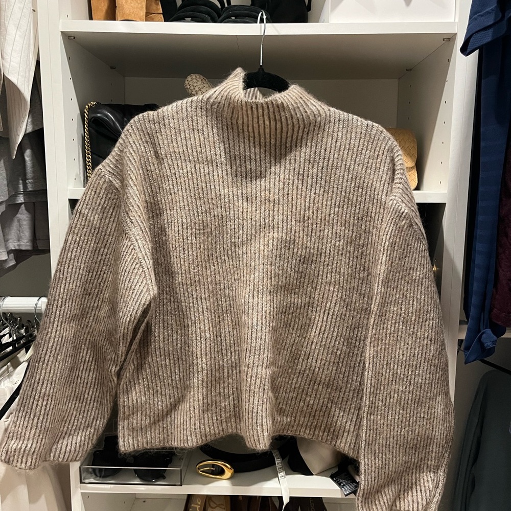 Minimum Taupe Ribbed Turtleneck Sweater
